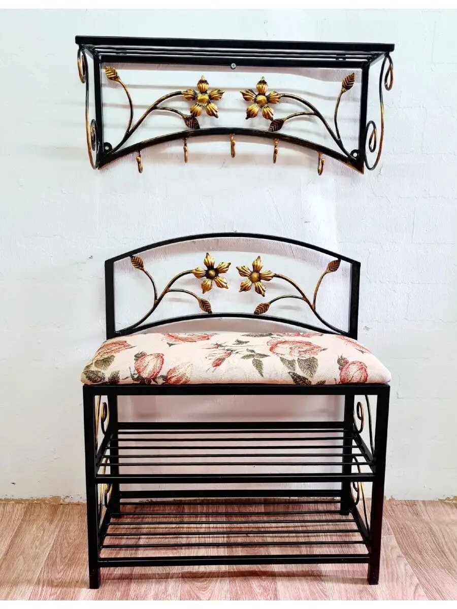 Кованая прихожая, вешалка + банкетка, Студия кованой мебели Нива, цвет кофейная роза — фото 1