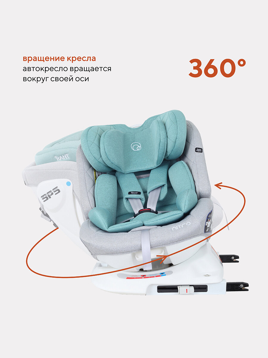Автокресло Rant Nitro isofix UB619 группа 0+/1/2/3 от 0 до 12 лет вес 0-36 кг, Grey/Mint — фото 1