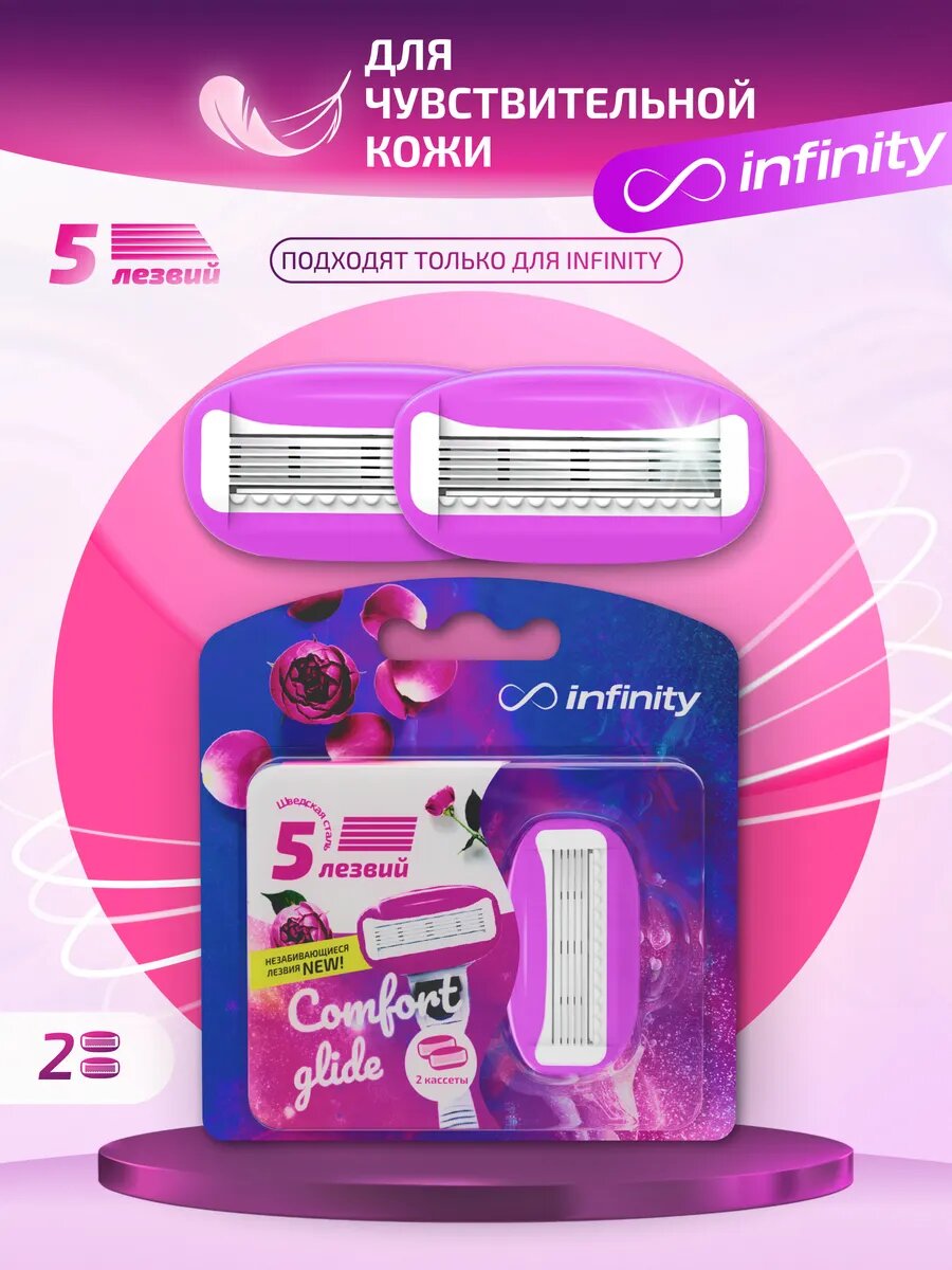 Кассеты для бритья женские сменные INFINITY ComfortGlide 2 шт, 5 лезвий
