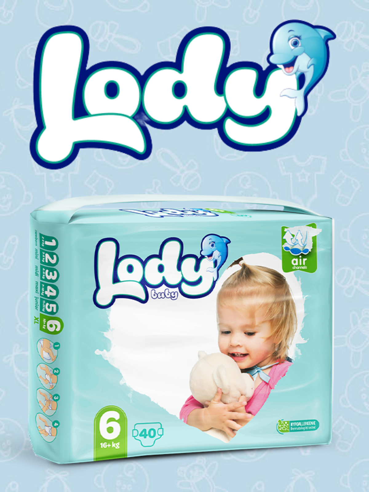 LODY BABY 6, 16+ кг, 40 шт Подгузники одноразовые LODY BABY 6, 16+ кг, 40 шт