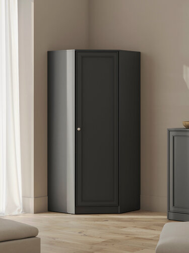 Изображение товара Распашной шкаф для одежды и хранения вещей Люсиль угловой, с полками, 75.5х75.5х180.6 см, Графит