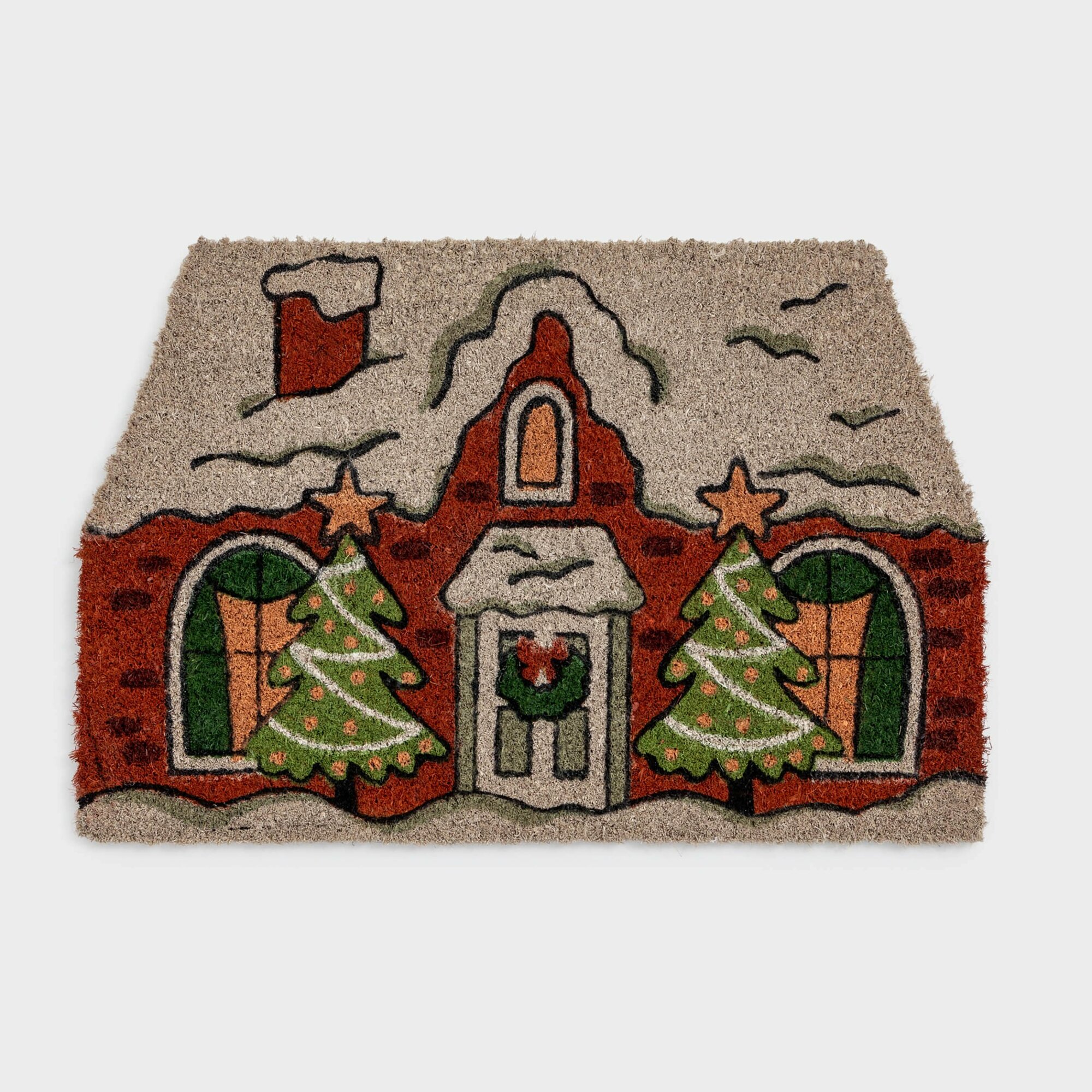 Коврик придверный 40х60 см кокос/ПВХ фигурный красный Домик House built
