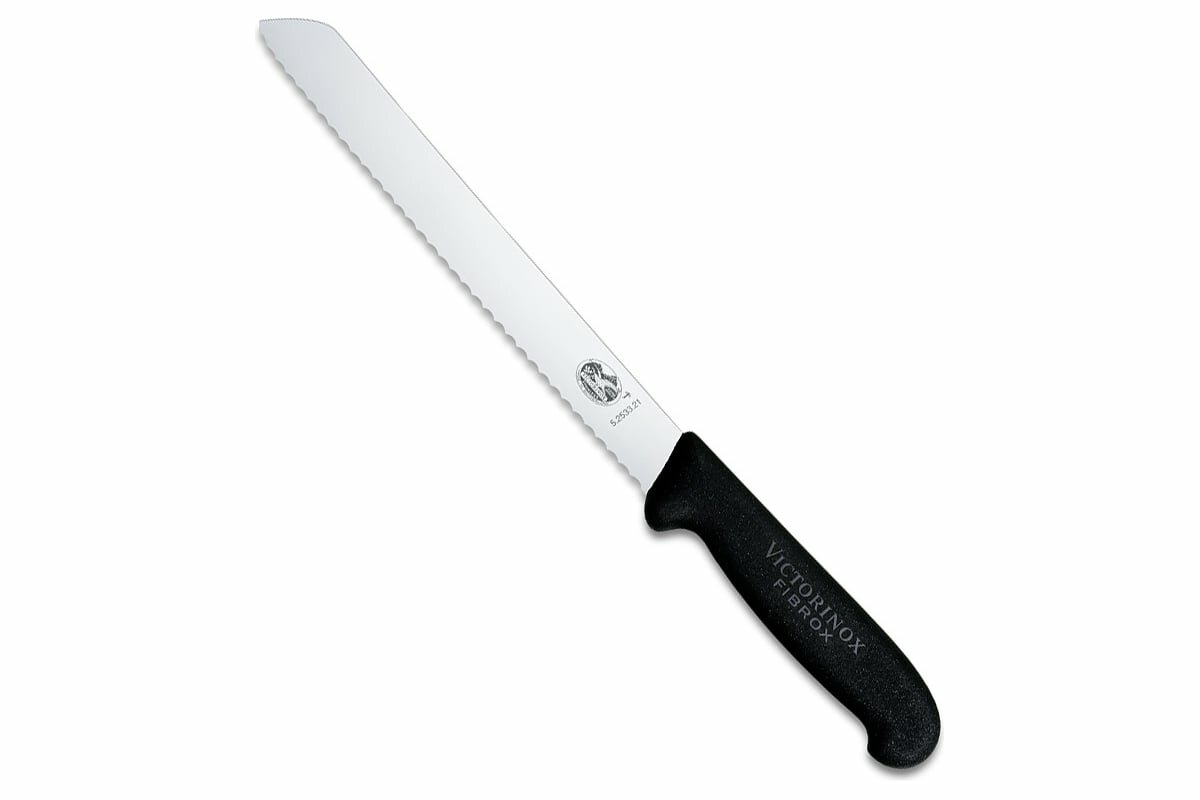 Нож для хлеба Victorinox лезвие 21 см волнистое черный в блистере 6.8633.21B