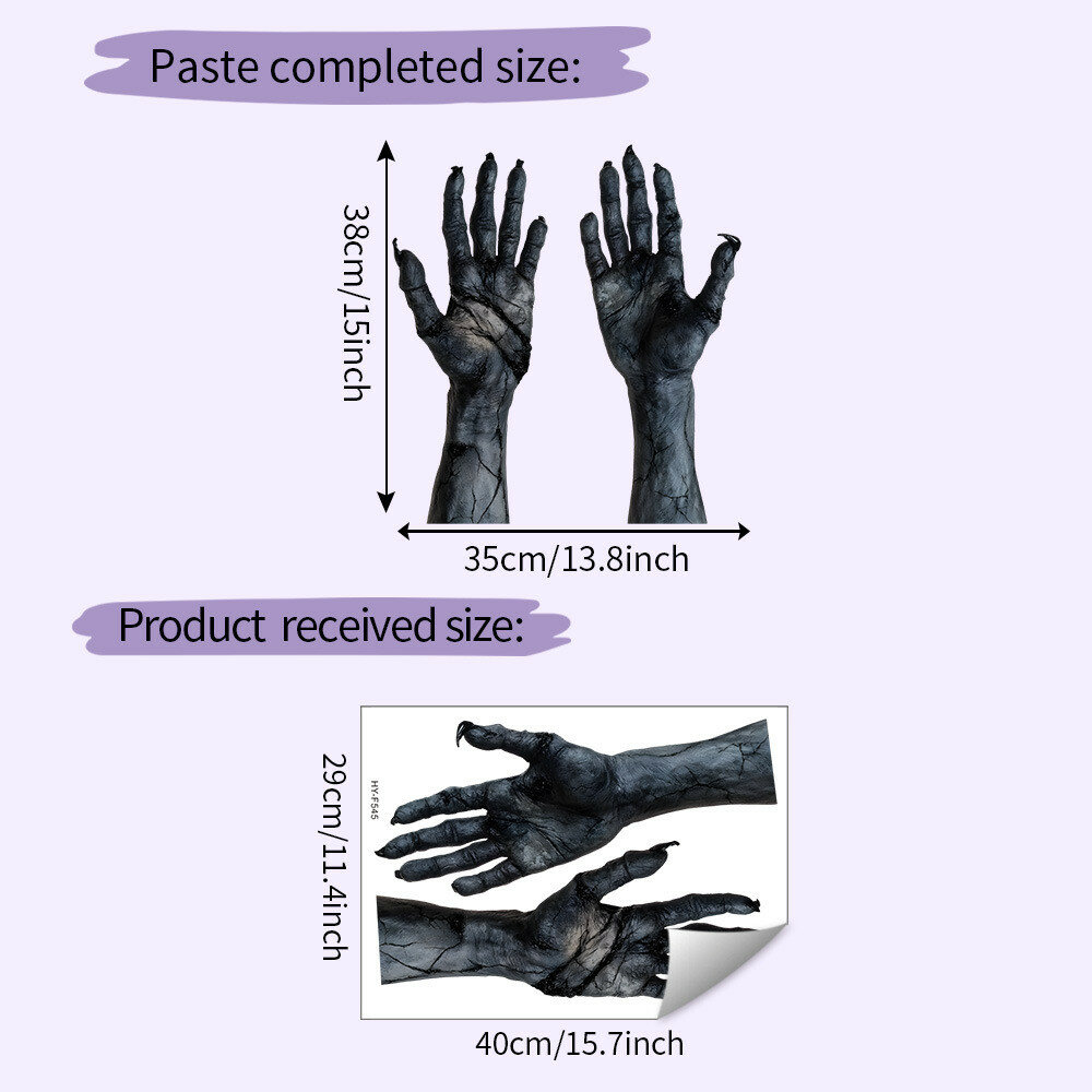 Home and business pvc horror arm wall decor with uv static electric for halloween wall beautification