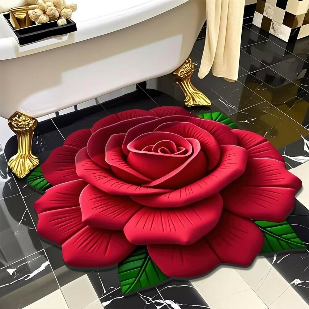 Artistic flower shape bath rug with absorption and durable woven construction for home