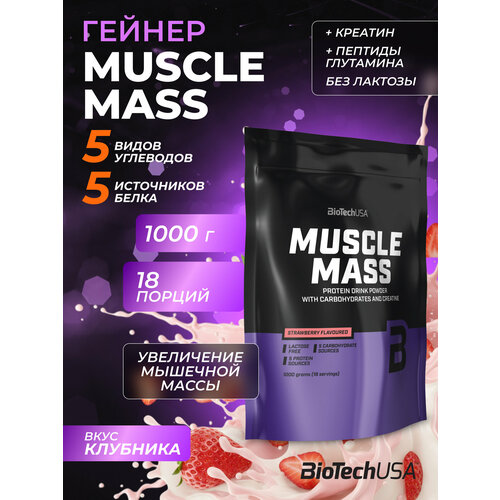Гейнер BioTechUSA Muscle Mass, 1000 г, клубника