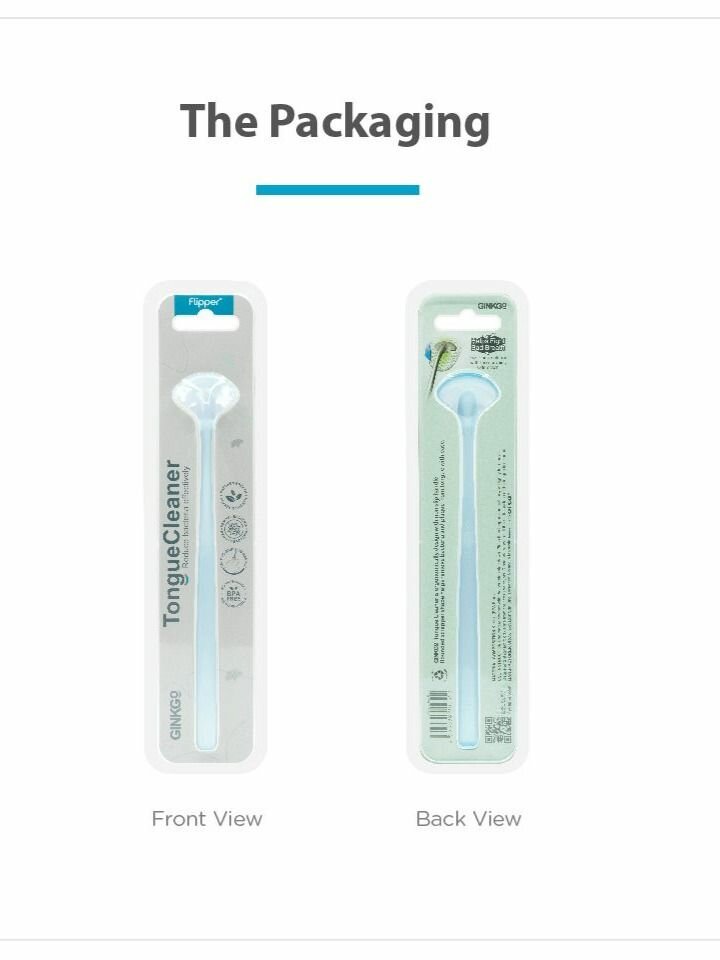 Скребок для очищения языка от налета, Flipper, GINKGo ICE BLUE от miradent — фото 1