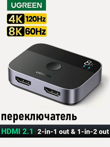 Изображение товара Переключатель HDMI 2.1 на 2 входа 1 выход / 1 вход 2 выхода / UGREEN 8K Switch / HDMI разветвитель