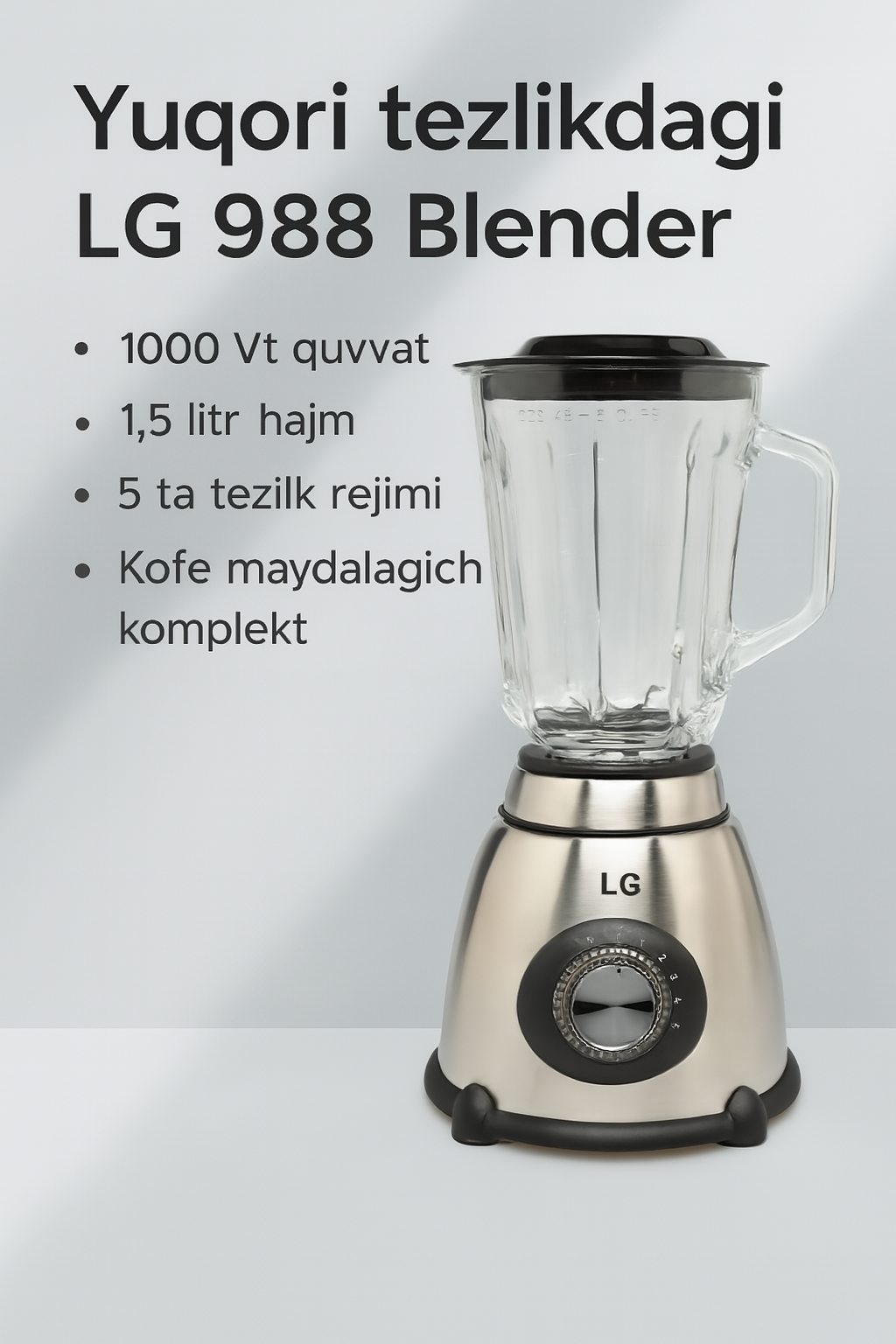 Блендер и кофемолка LG 988, мощность 1000Вт, 1,5л, 5скоростей, высокоскоростные