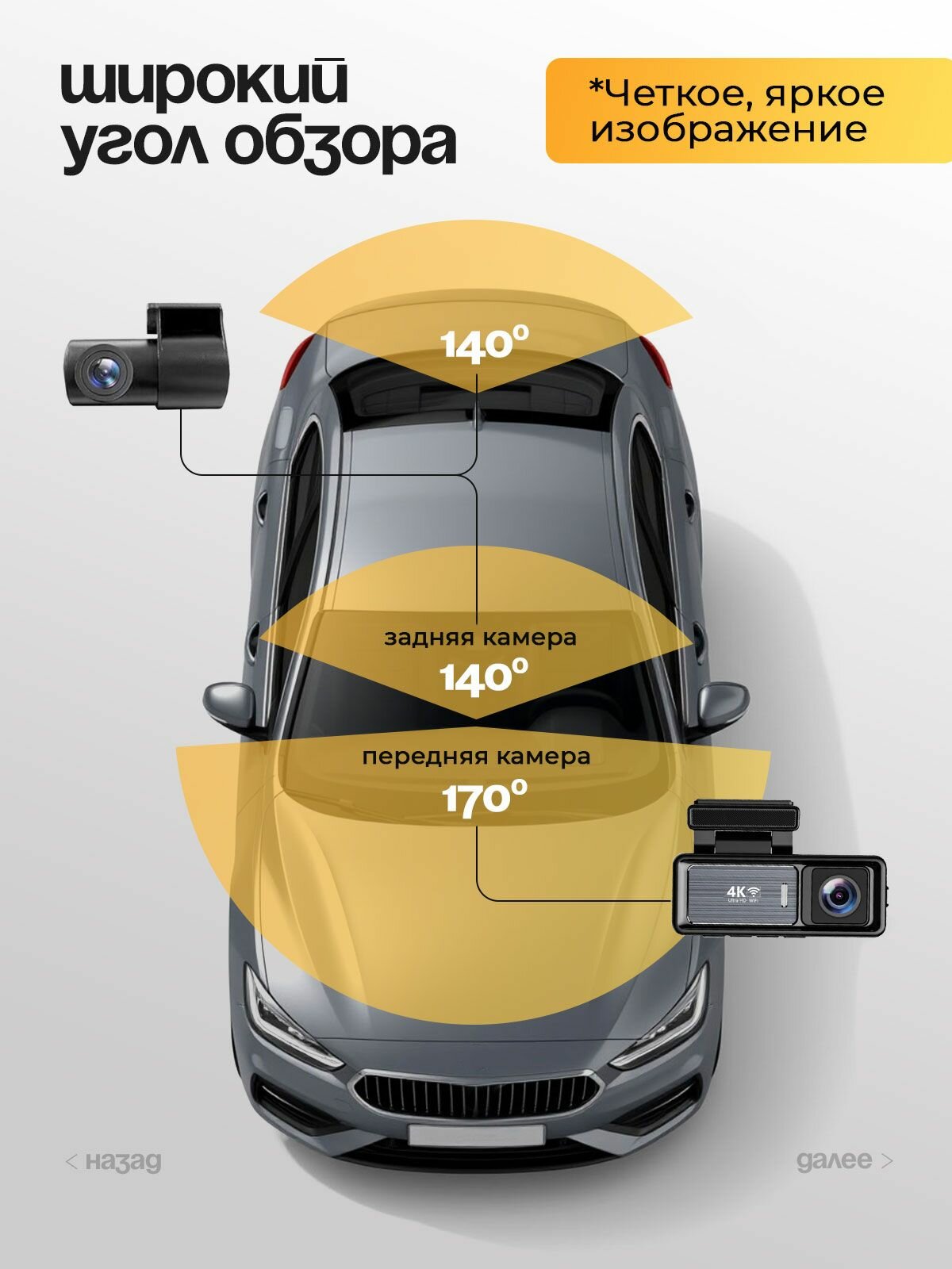 Изображение Видеорегистратор для автомобиля с двумя камерами wifi, 4k