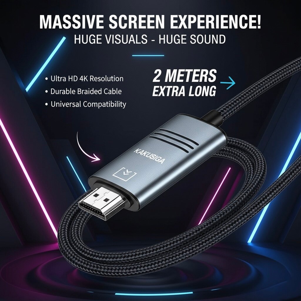 Кабель Kakusiga, Type-C, HDMI, Ultra HD Video Cable, 2м, черный