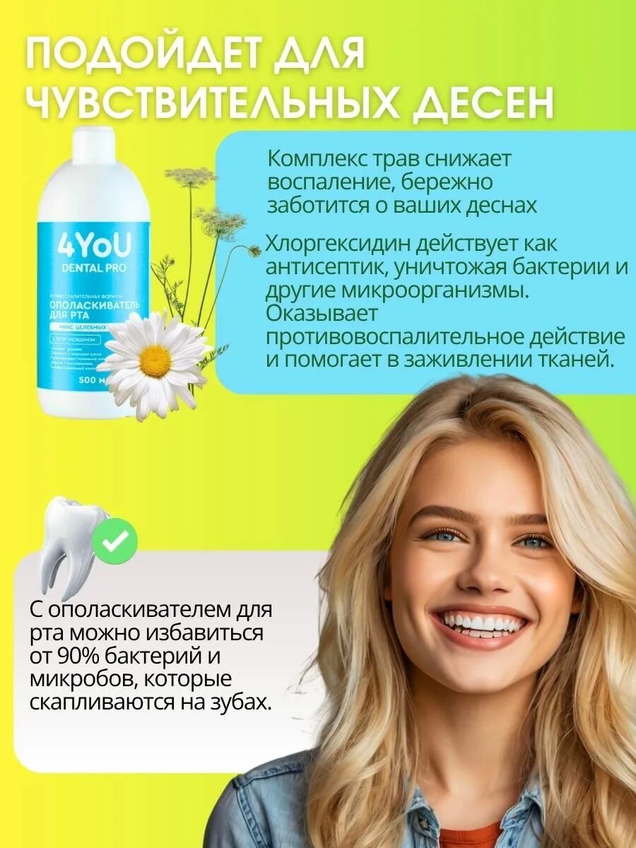 Ополаскиватель для полости рта 4YoU Dental Pro со вкусом трав набор 2 шт — фото 1