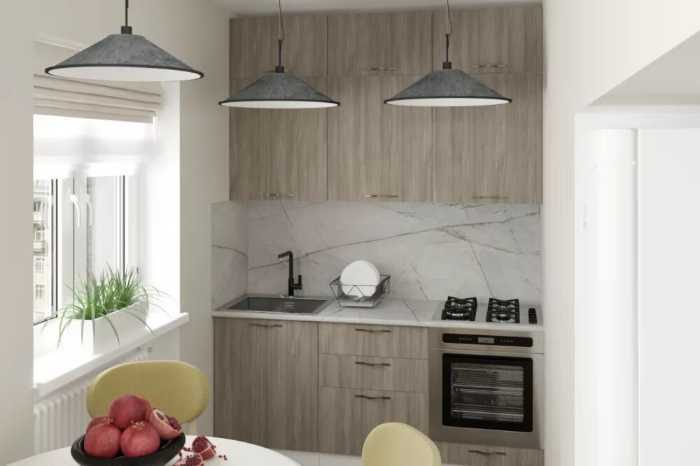 Кухонный гарнитур Герда Фьюджи макси 1800 мм, каркас ЛДСП, фасад ЛДСП, Белый/Джарра/Джарра