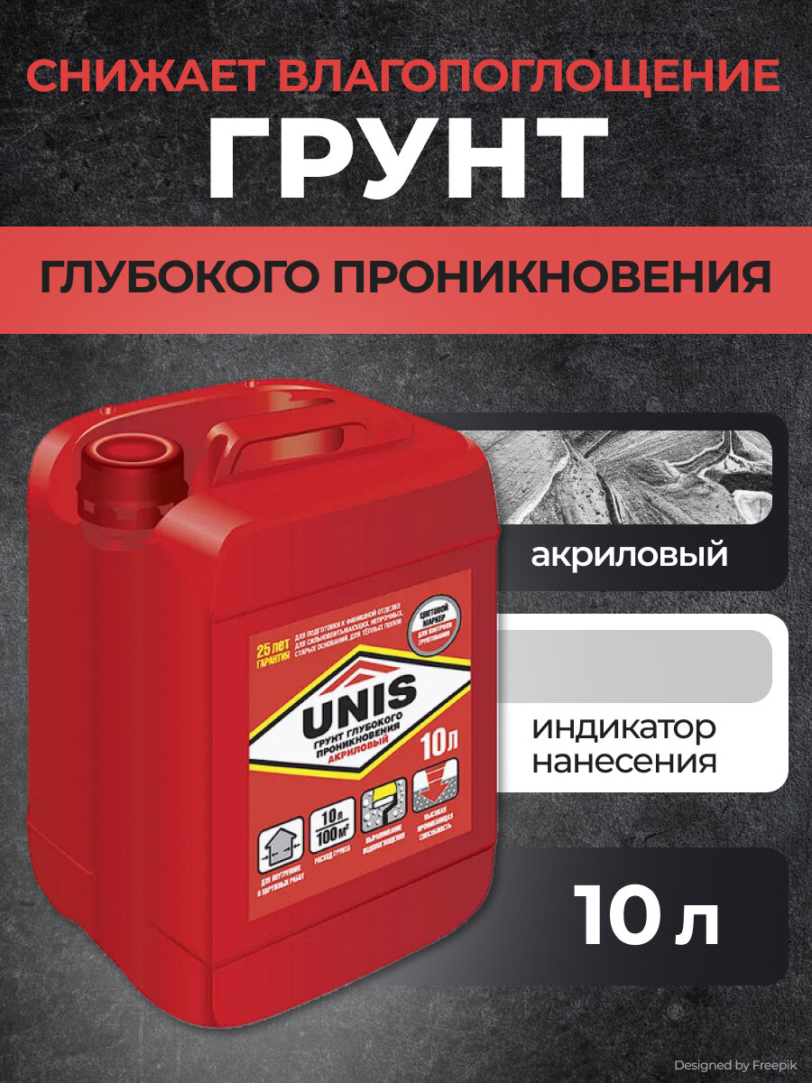 Грунтовка Unis глубокого проникновения акриловая для внутренних и наружных работ готовая 10 л.