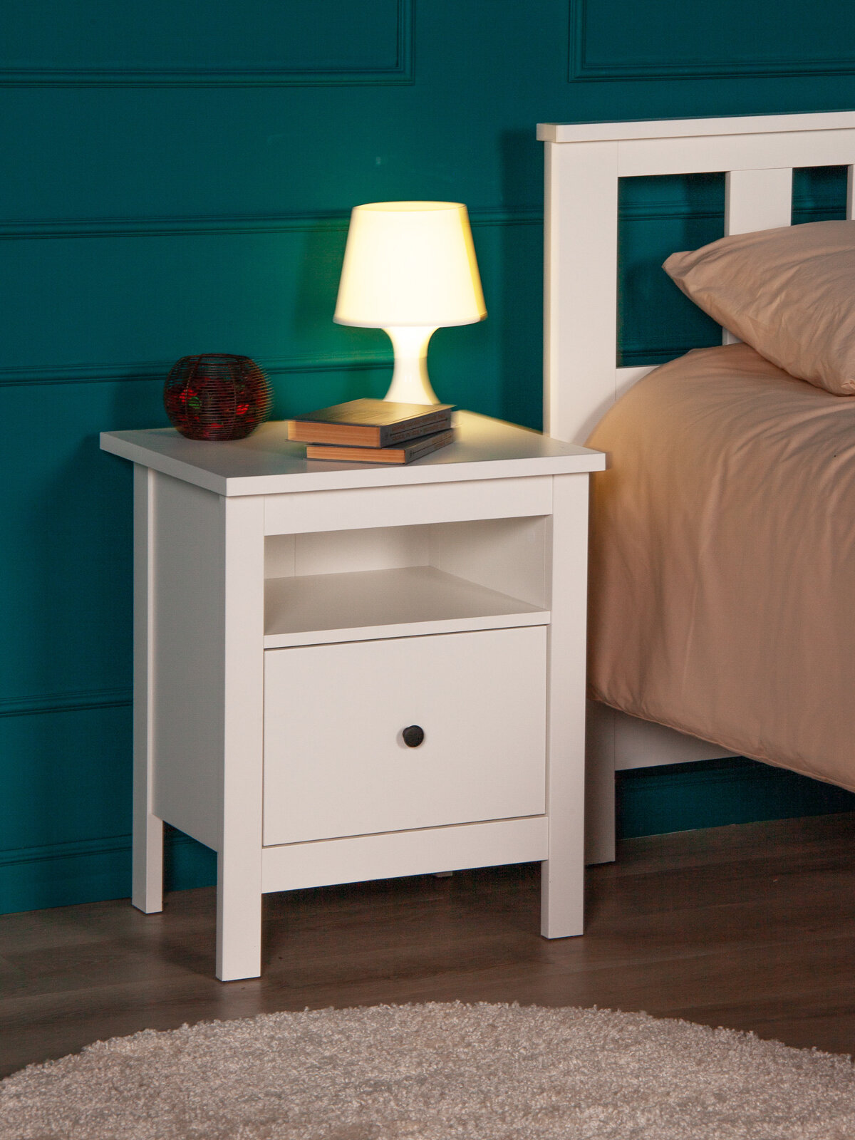 Тумба прикроватная ГУД лакк Сага 1 ящик 51х41х62 см направляющие с доводчиком белая