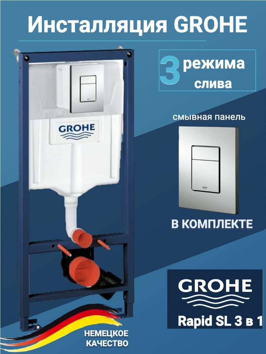 Система инсталляции для унитаза GROHE Rapid SL 38772001 3 в 1 с панелью смыва Skate Cosmopolitan