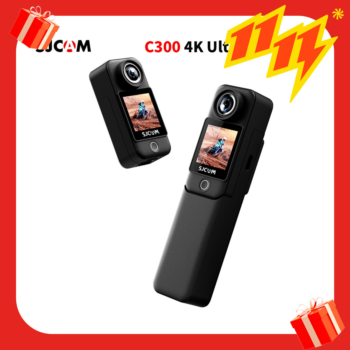 Экшн камера SJCam C300 с креплением, цифровым стабилизатором, водонепроницаемая 4K Ultra, черная