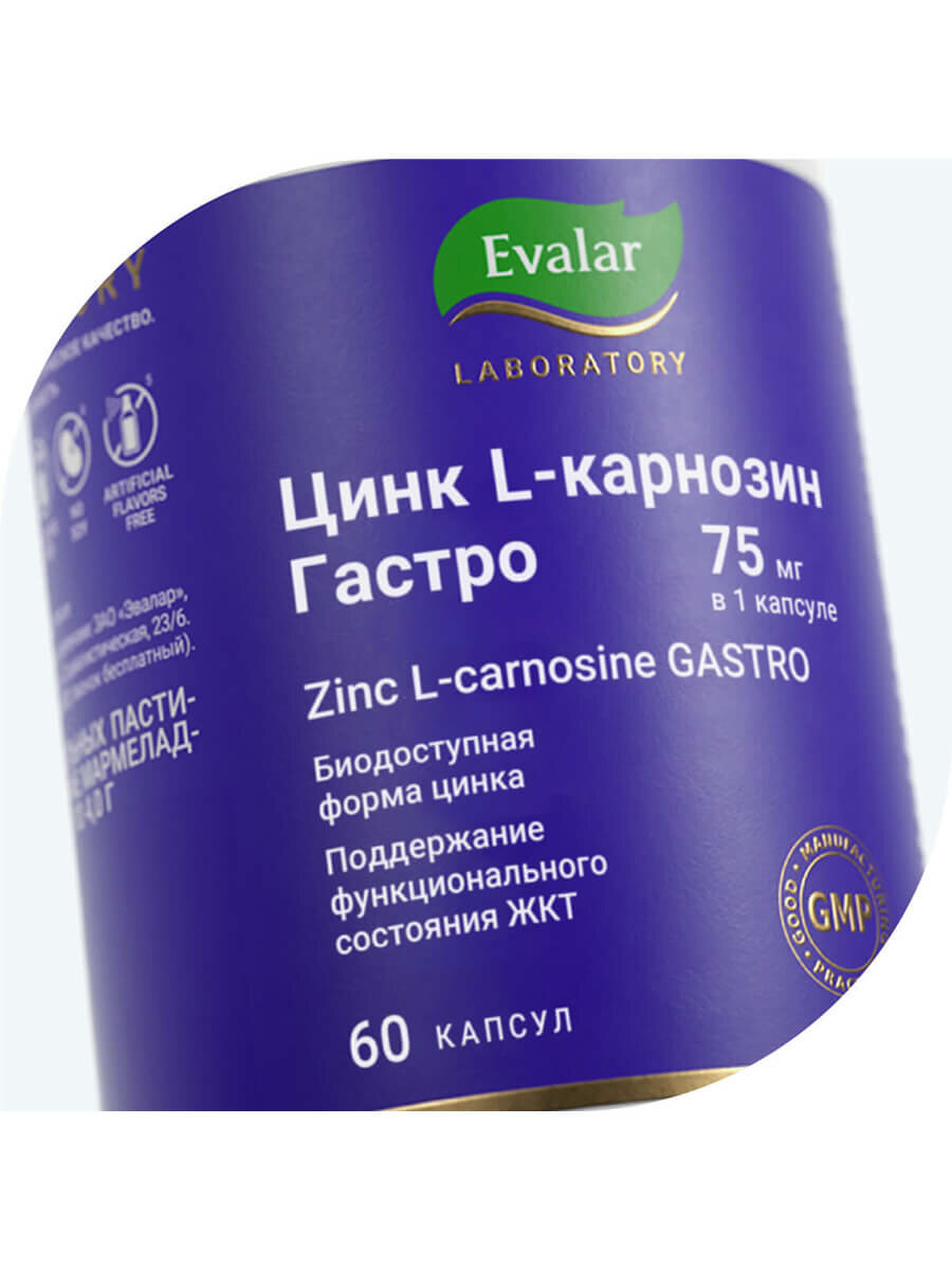 Цинк-L-карнозин Гастро, 60 капсул, Evalar Laboratory — фото 1