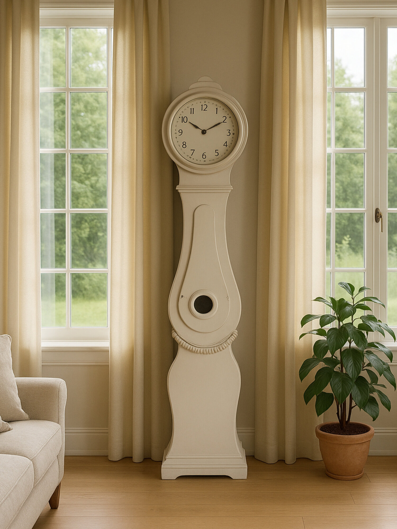 Часы напольные плавный ход деревянные круглые арабские цифры