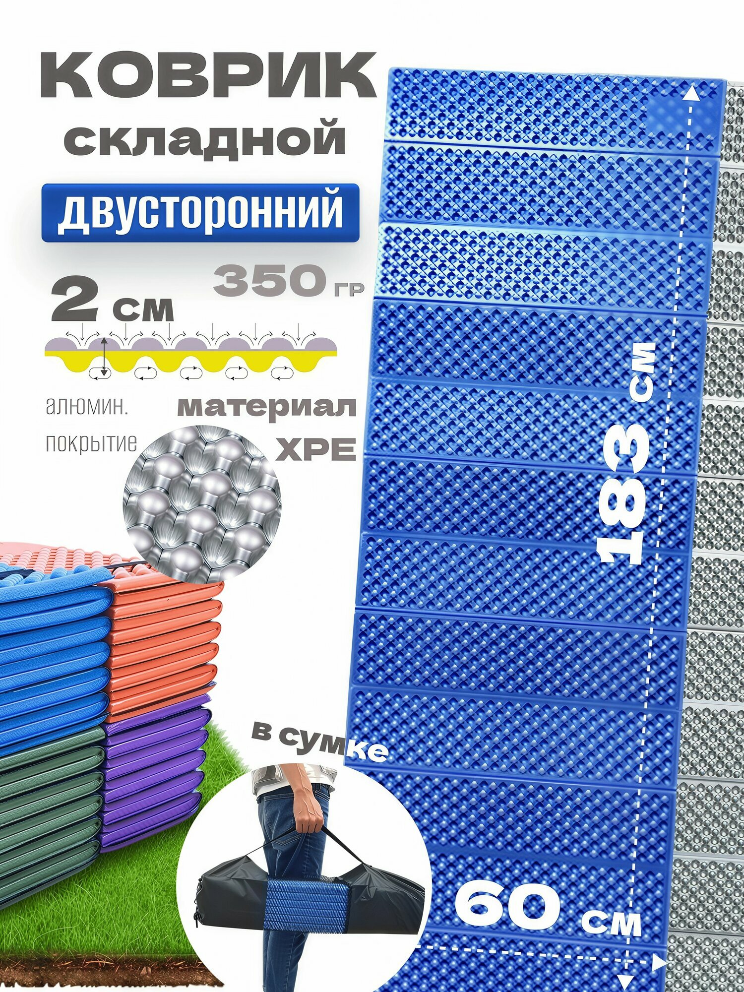 Коврик NH19QD008 Single Egg Nest blue алюм. покрытие с сумкой чехлом