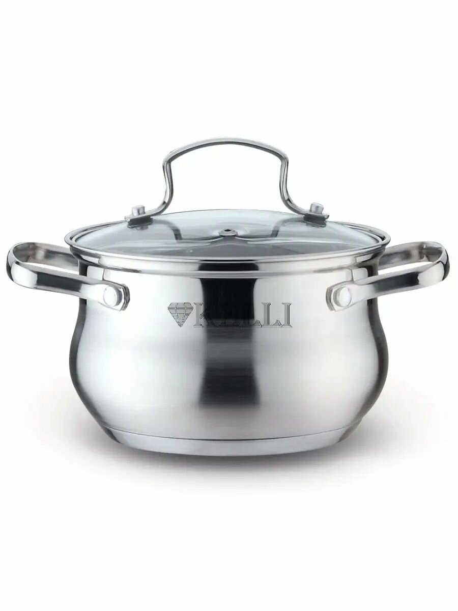 Кастрюля kelli 4259 из нержавеющей стали со стеклянной крышкой Kelli 4 литра