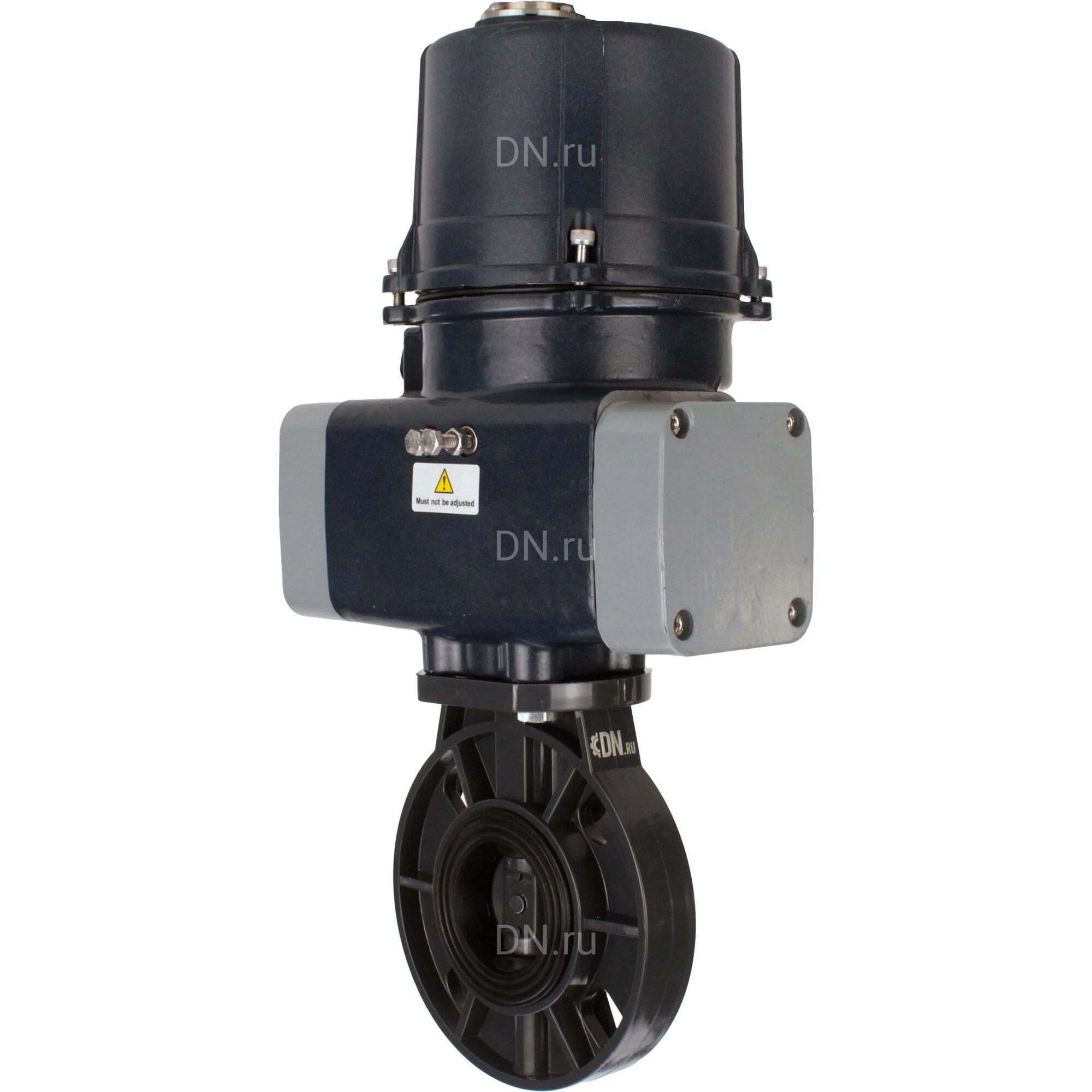 Затвор дисковый поворотный DN.ru НПВХ-НПВХ-E-2W-Fb-ISO Дн200 Ру10 межфланцевый, корпус - НПВХ, диск - НПВХ, уплотнение - EPDM, с электроприводом DN. ru ЭПВП-014 220В с пружинным возвратом