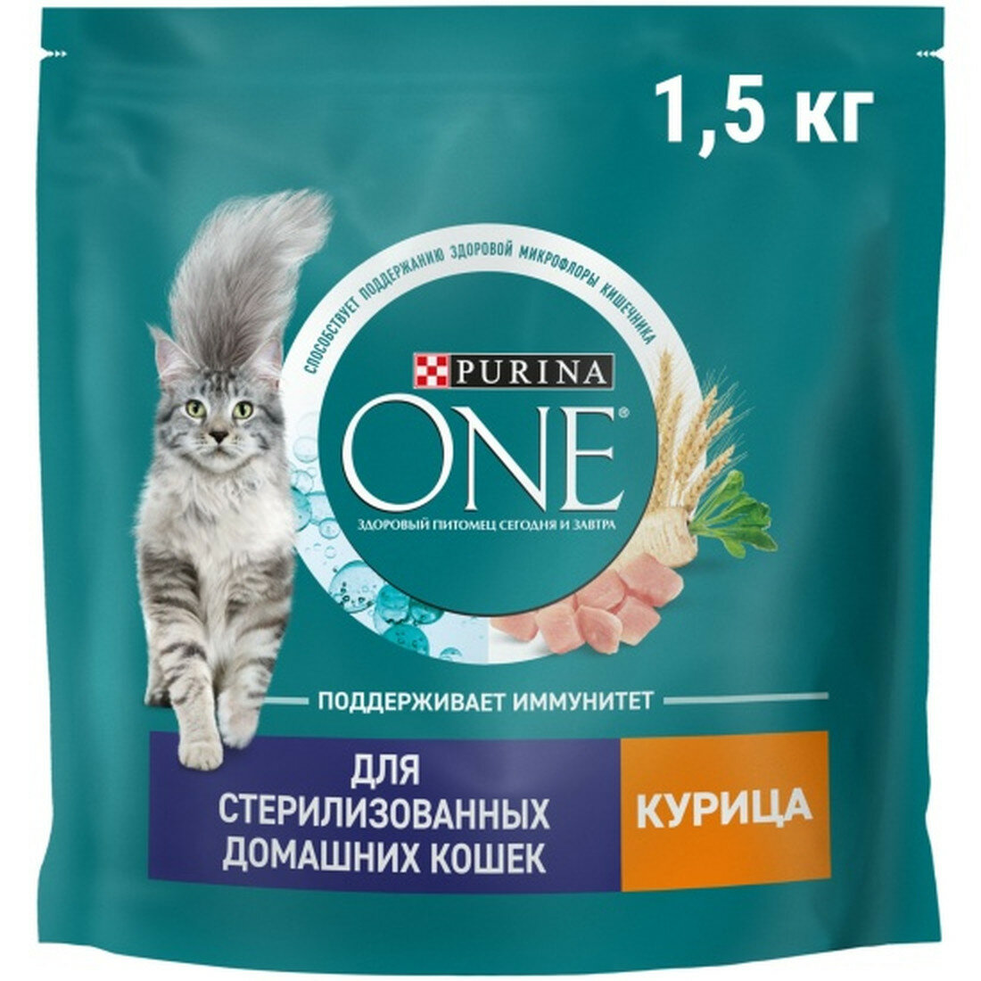 Сухой корм для стерилизованных кошек Purina One Sterilised с курицей и цельными злаками 1.5 кг