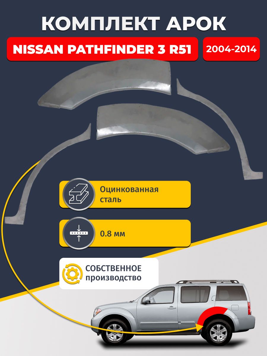 Комплект задних ремонтных арок для автомобиля (2 шт.), Nissan Pathfinder 3 R51 2004-2014 (Патфаиндер Р51). Оцинкованная сталь 0,8 мм.