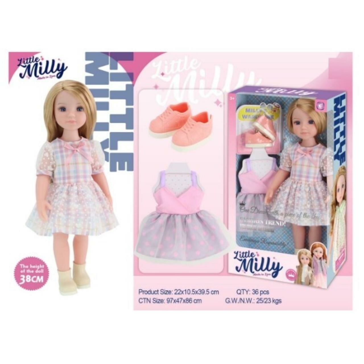 Кукла SARIEL LITTLE MILLY, реалистичная, с аксессуарами, голубой-розовый, 38см
