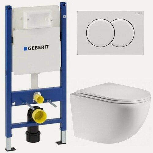 Изображение товара Инсталляция Geberit 111.154.11.1 + кнопка смыва Delta01 115.107.11.1 + унитаз Teymi Lina Vortex T40110 безободковый торнадо с сиденьем