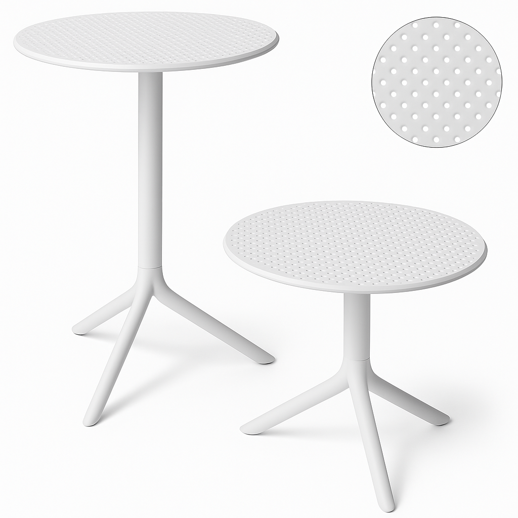Стол пластиковый садовый Step + Step Mini Ø60 см, Италия, журнальный, для балкона, круглый, трансформер, Nardi, белый