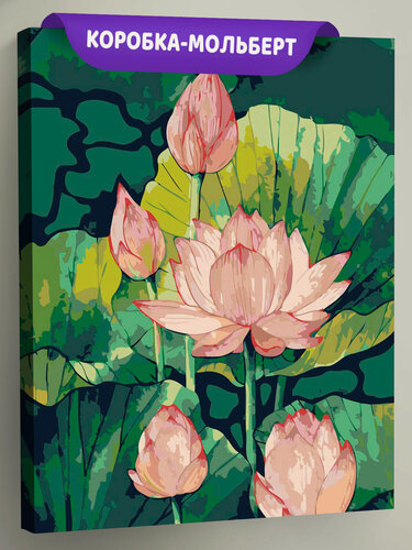 Изображение товара Картина по номерам на холсте с подрамником "Цветы, буддизм: розовые лотосы в пруду" Раскраска 40x50 см, природа растения