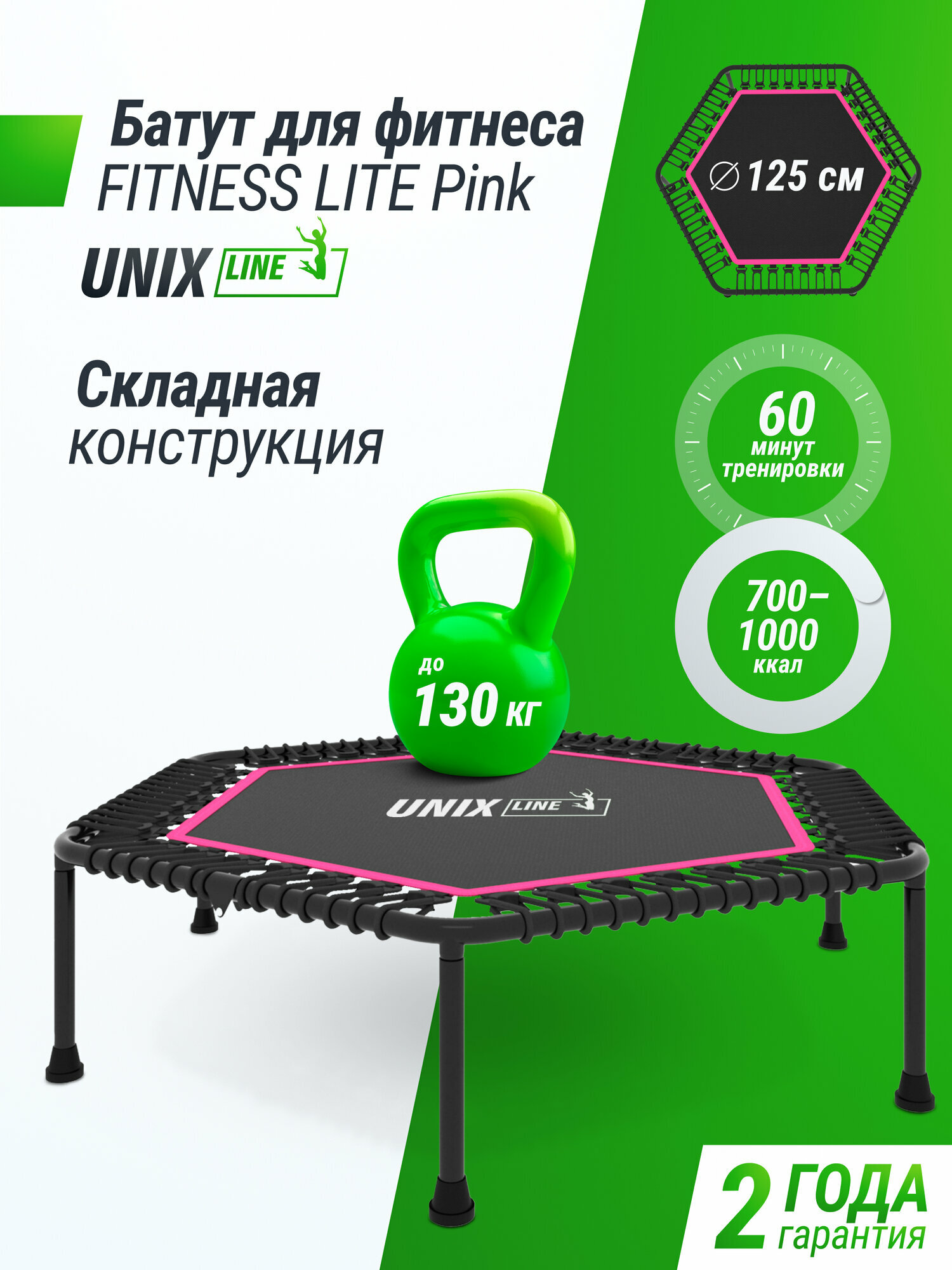Батут спортивный для фитнеса и джампинга складной UNIX Line Фитнес / Fitness Lite, диаметр 125 см, до 130 кг, для дома