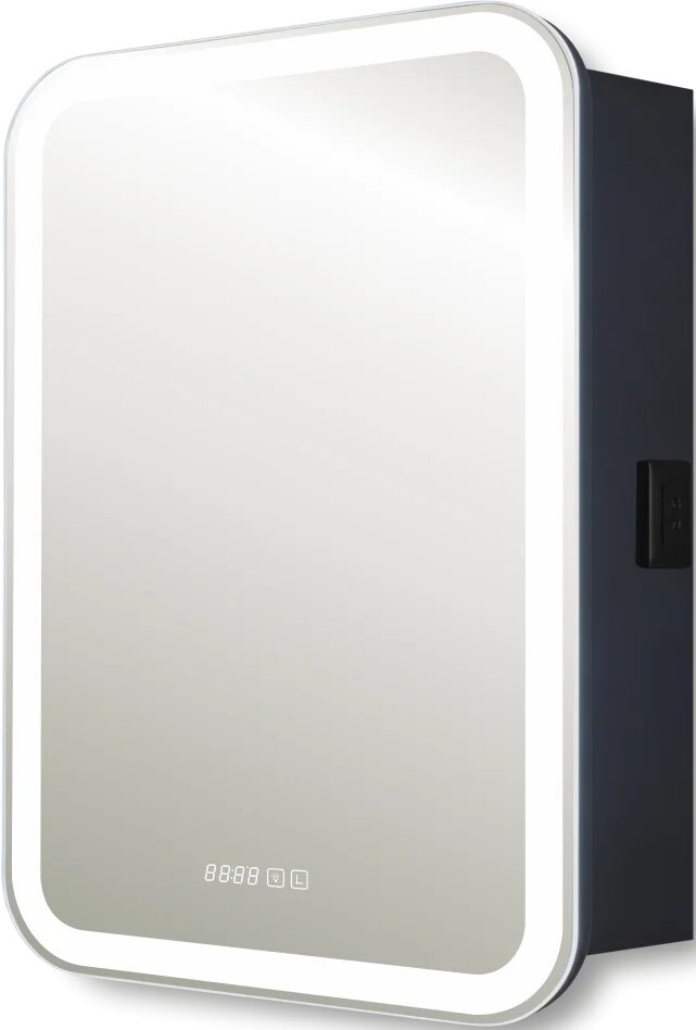 Зеркало-шкаф Silver Mirrors Фиджи 60x80 со светодиодной подсветкой 60 см с сенсорным управлением с розеткой черное в современном стиле