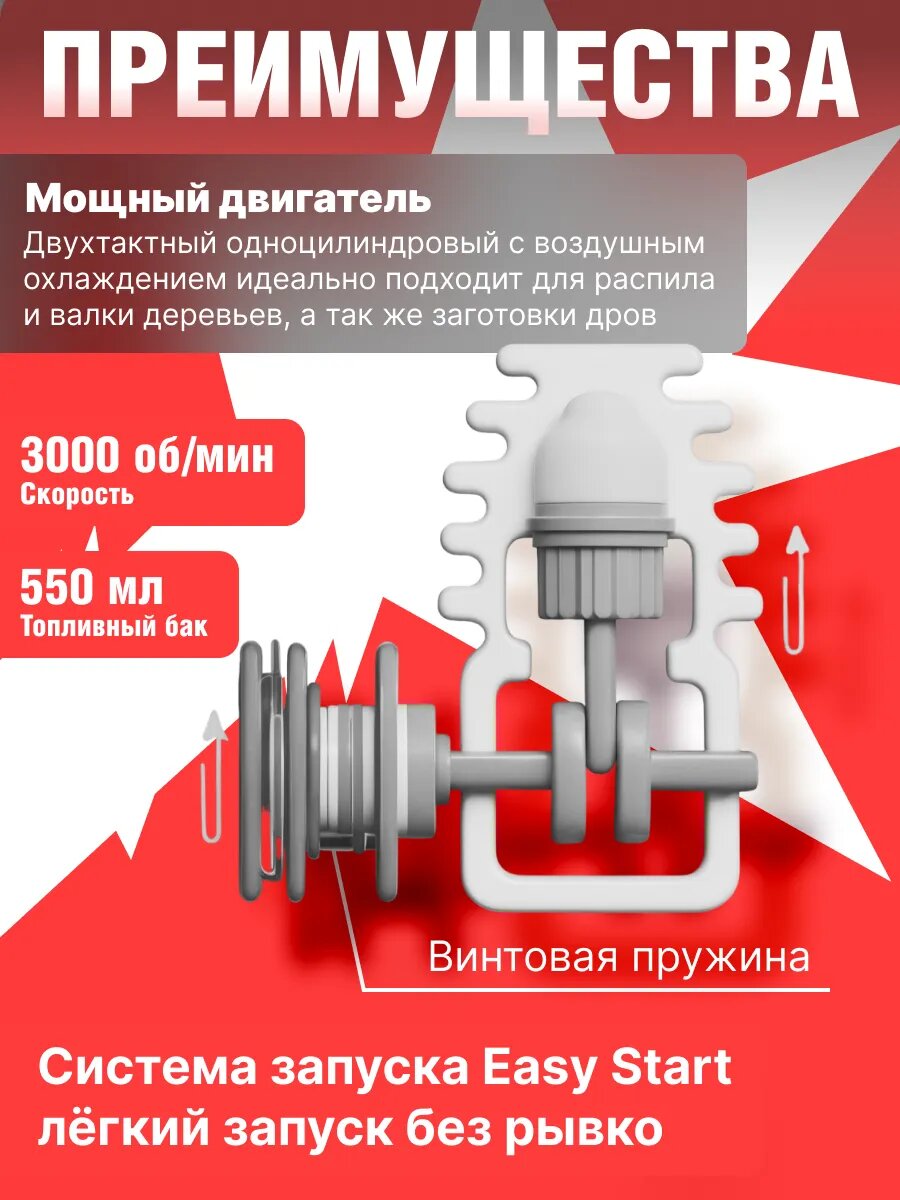 Бензопила, цепная пила ECO CSP-265 шина 50 см, мощность 2,6 кВт плавный пуск и тормоз цепи — фото 1