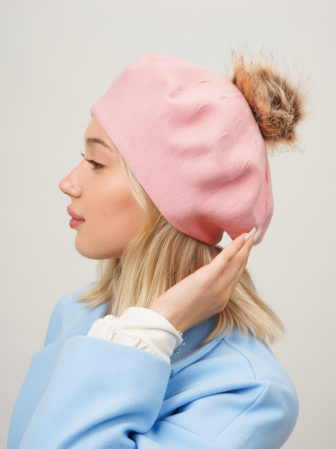 Шапка-бини для взрослых и детей, размер 56, розовый — фото 1