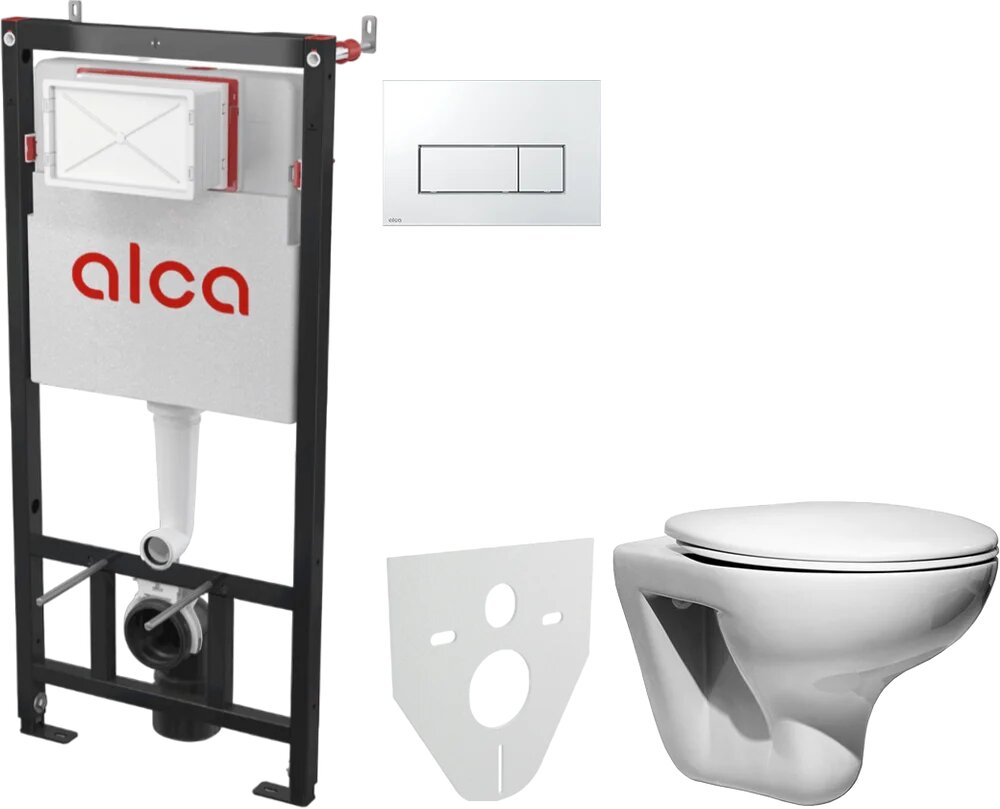 Комплект 3 в 1 Унитаз подвесной Roca Mateo 346200000 / Сиденье DIWO Матео 0346 быстросъемное с микролифтом / Инсталляция с кнопкой AlcaPlast AM101/1120-4:1 RU M571-0001 цвет хром глянец
