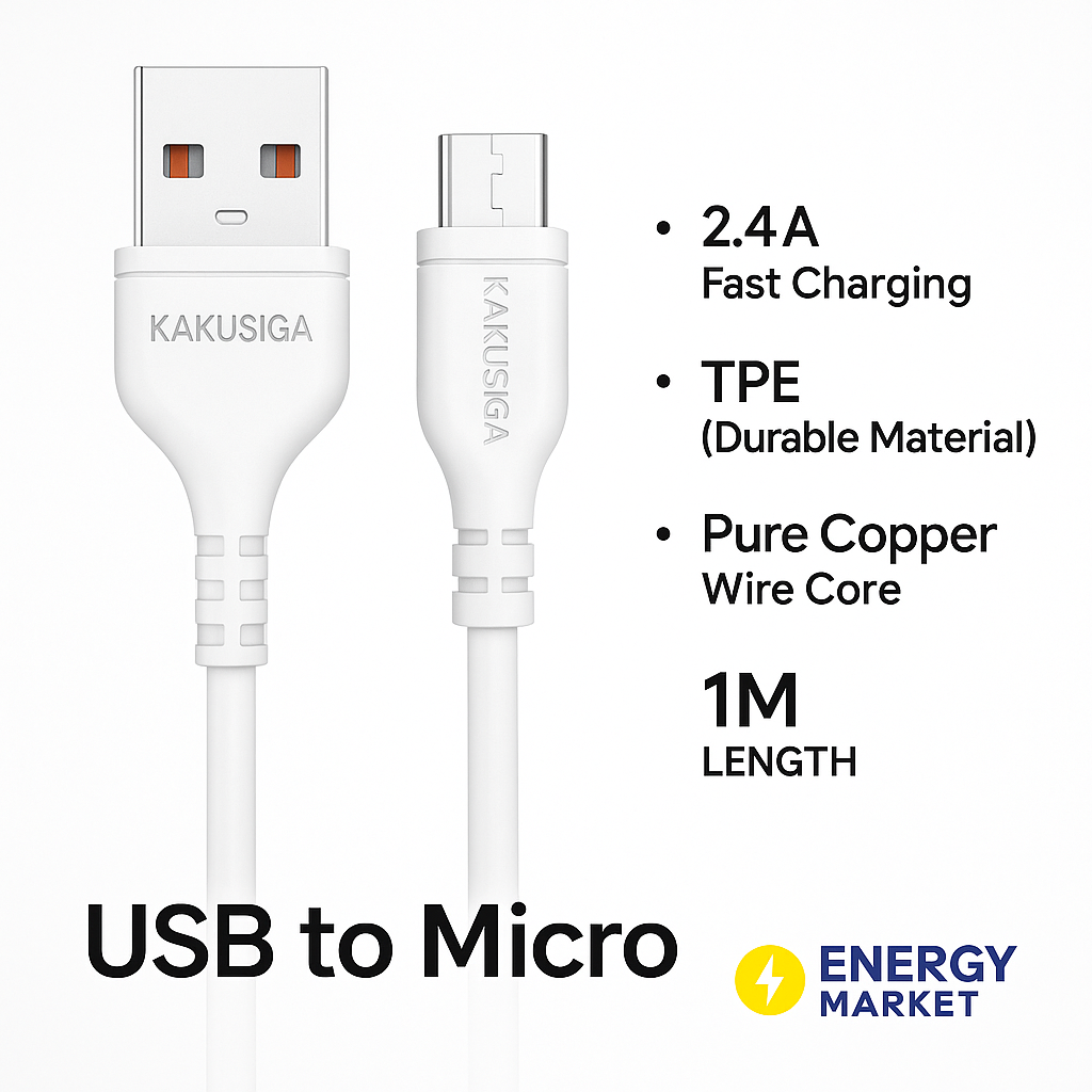 Кабель KAKUSIGA USB-Micro для быстрой зарядки, 1 метр, белый — фото 1