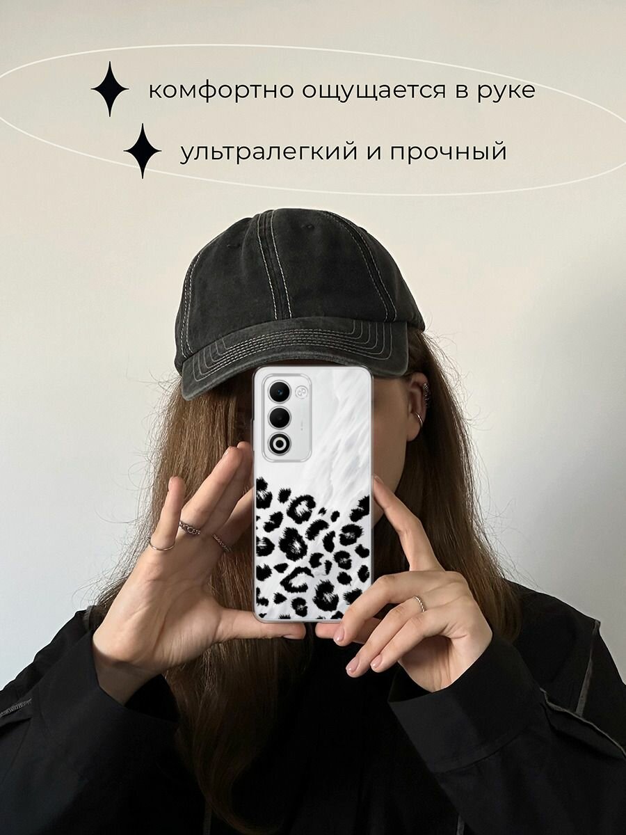 Чехол на Oppo A5 (2025) Global/A5i Pro / Оппо A5 (2025) Глобал/A5i Про с принтом "Окрас леопарда фон черный", прозрачный — фото 1