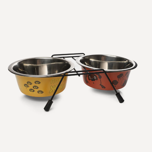Изображение товара Миска для животных Triol союзмультфильм "Пожужжим" металлическая двойная на подставке, 2х0.35л