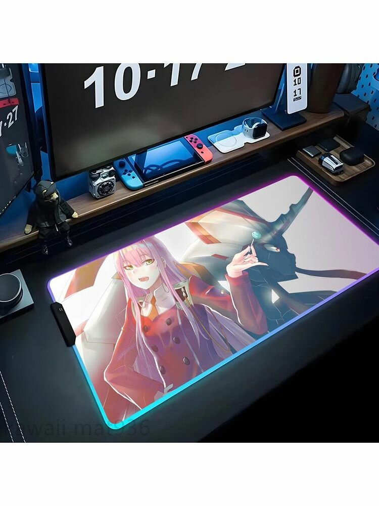 Коврик для мыши Zero Two RGB DARLING, нескользящий, для ноутбука, игровой, с подсветкой, XXL
