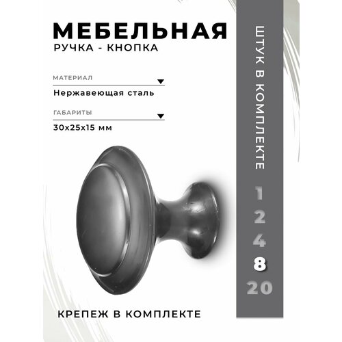 фото Ручка мебельная кнопка brante br906l графит, комплект 8 шт, ручка для шкафов, ящиков, комодов, для кухонного гарнитура, фурнитура для мебели