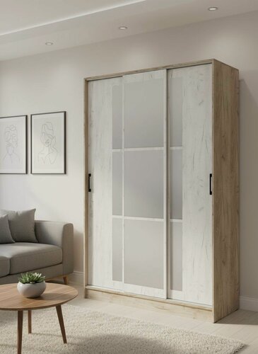 Изображение товара ARNIKA Шкаф-купе с зеркалом Стайл 140х220х52 см, Дуб крафт серый, Дуб крафт белый