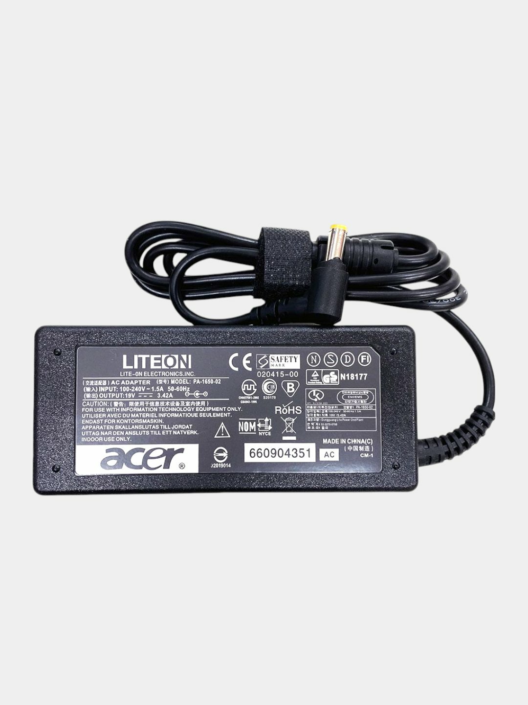 Зарядное устройство для ноутбука Acer 19В 3.42A 65W, с размером штекера, 5.5мм. X 1.7мм