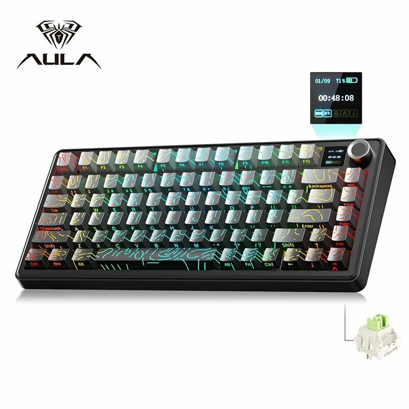 Игровая клавиатура AULA "F75 MAX", механическая, беспроводная, подсветка, 75%, черная