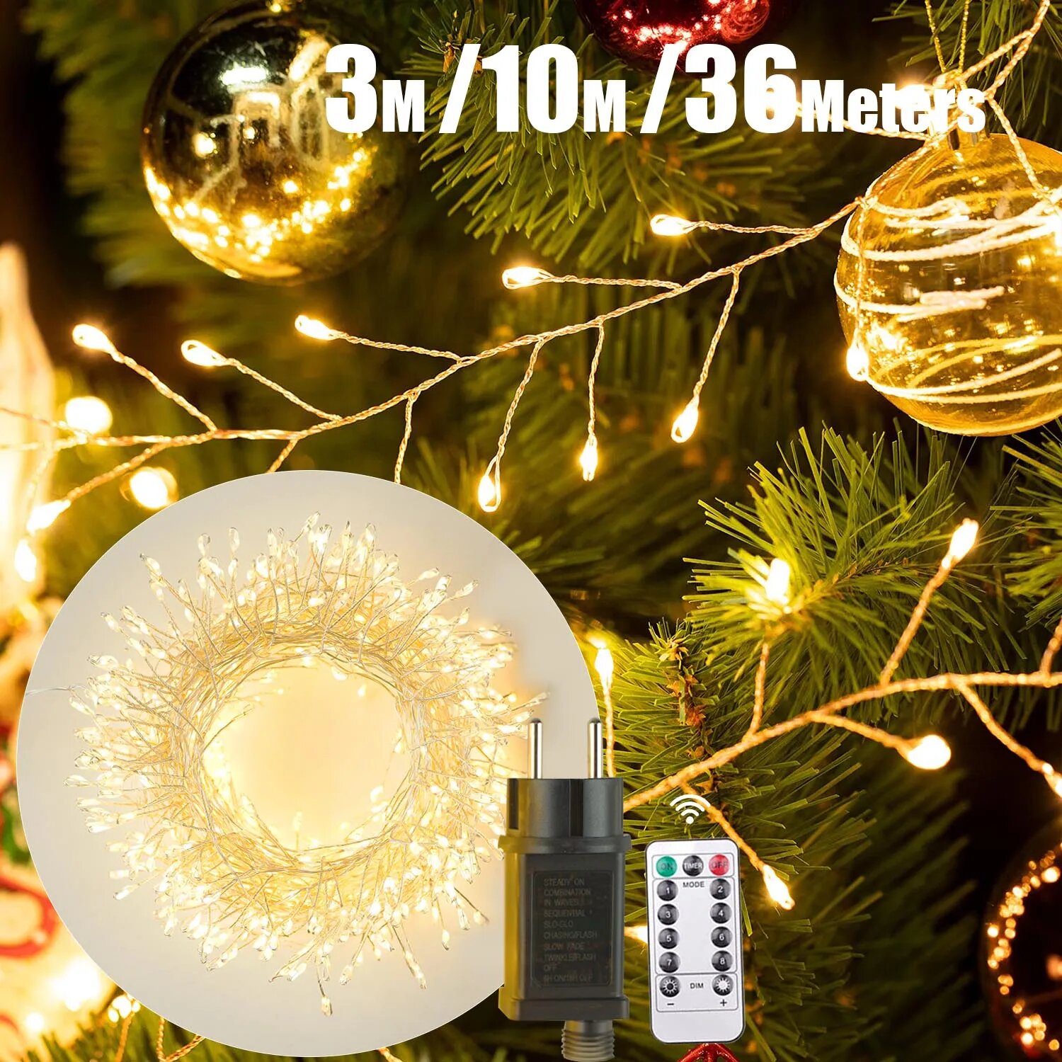 Светодиодная рождественская гирлянда FLDJL теплый белый/RGB 100/300/1000 LED 3/10/36 м