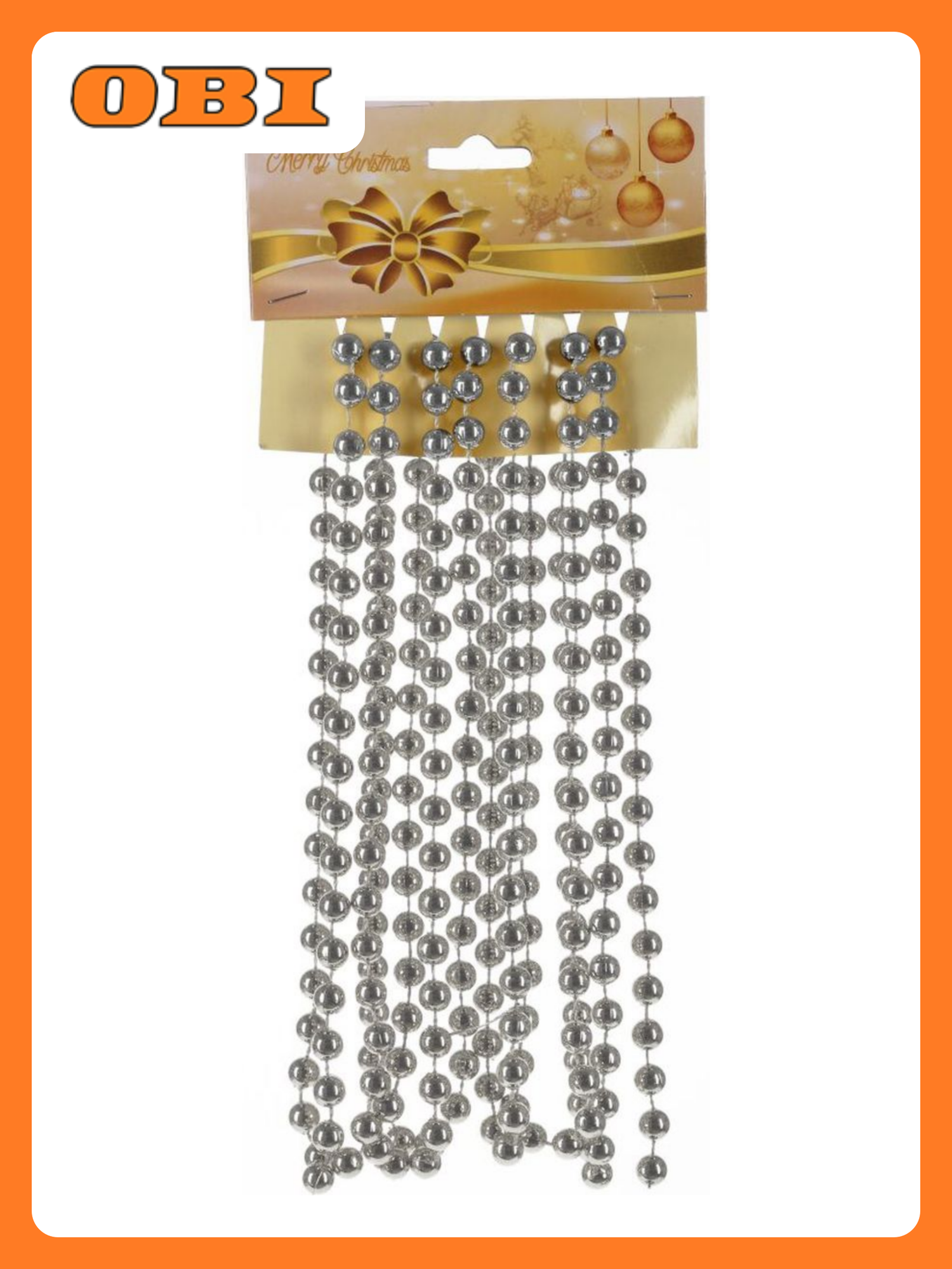 Украшение новогоднее Бусы D 0.6 см L288 W0 1 H0 7 см серебристый