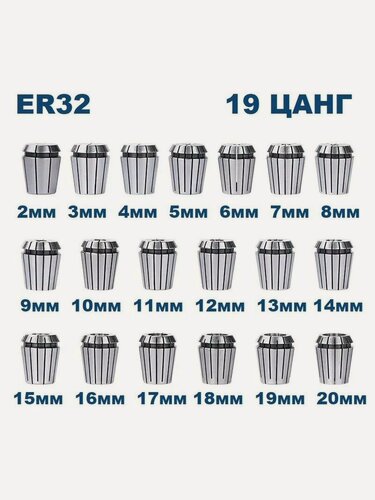 Изображение товара Набор цанг XCAN ER32 2-20 мм, 19 предметов