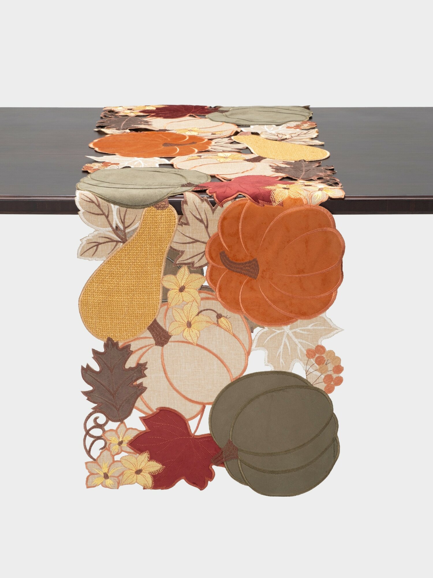 Дорожка настольная, 40✕160 см, полиэстер, бежевая, Тыквы в листьях, Bright pumpkin (Anna Lafarg)