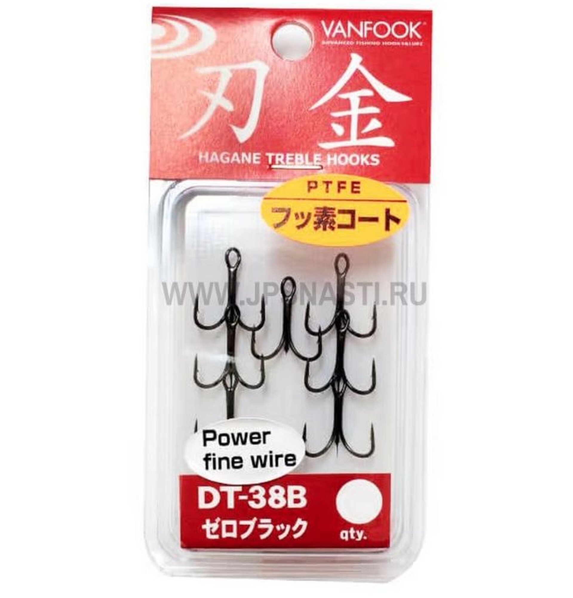 Тройные крючки для рыбалки Vanfook Strong Fine Treble Hook DT-38B, Fusso Black, #8 / Японские крючки Ванфук